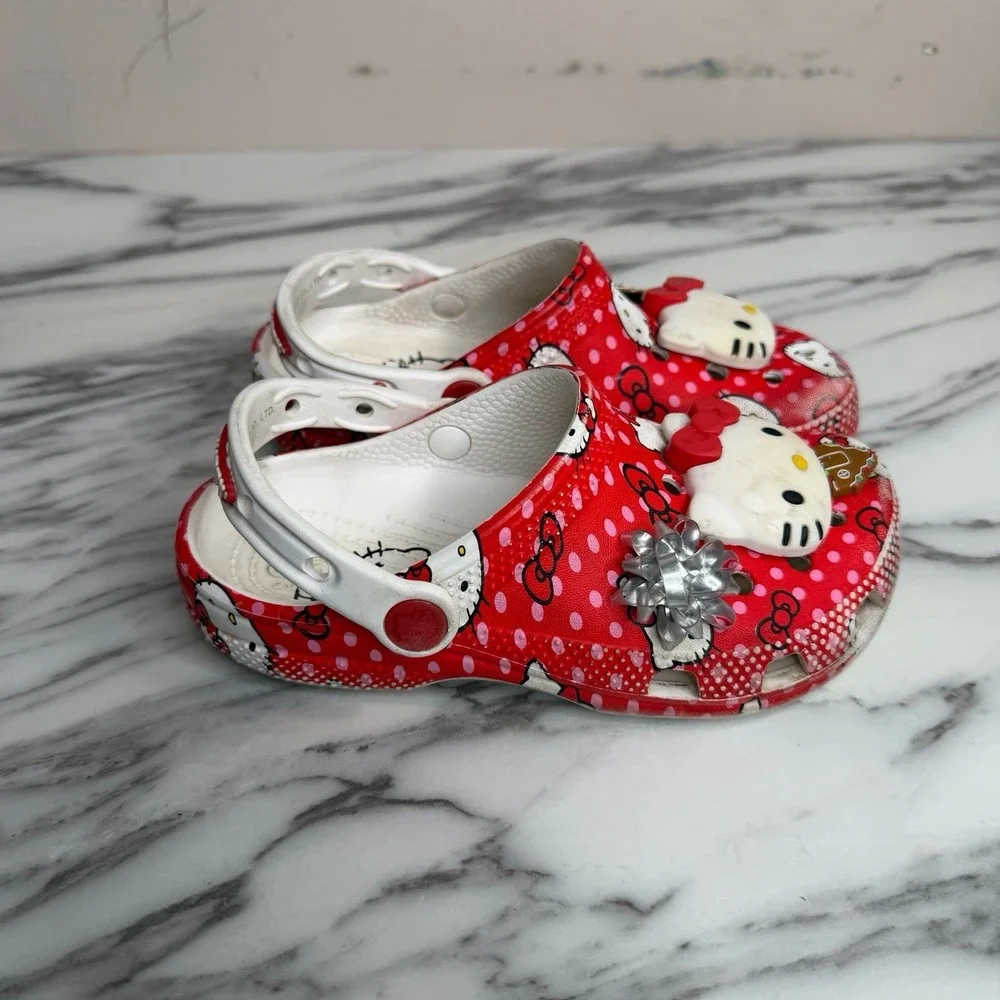 Crocs Hello Kitty Kids C 13 Red Polka Dot Clogs Sanrio Charms Slip On Shoes
